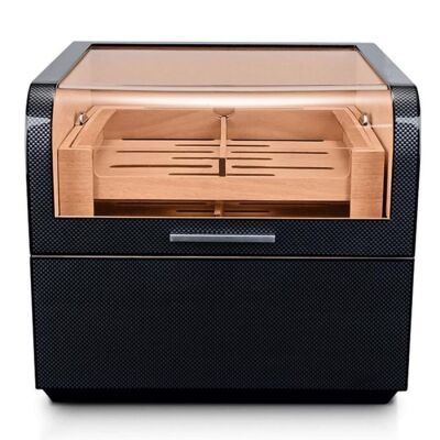 Cigarloong Karbon Desen Camlı Katlı Humidor Puro Kutusu 150s - 4