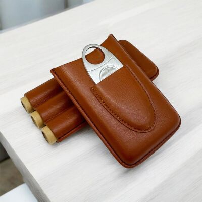 CigarLoong Kesicili Deri Puro Kılıfı 3'lü Kahve 56Ring - 3