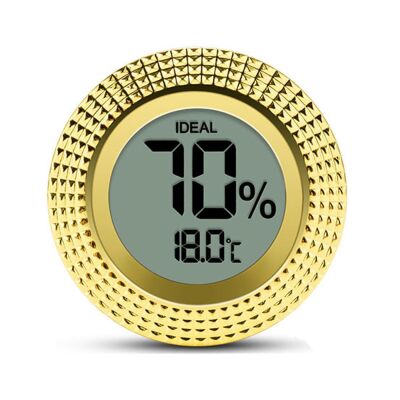 Cigarloong Kesme Kenar Dijital Higrometre Nem Ölçer Yuvarlak Gold - 1