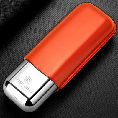 CigarLoong Metal Deri Puro Kılıfı 2'li Turuncu 60Ring - 2