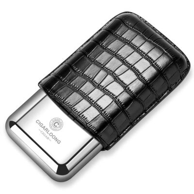 CigarLoong Metal Deri Puro Kılıfı 3'lü Croco Siyah 60Ring - 1