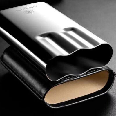 CigarLoong Metal Deri Puro Kılıfı 3'lü Croco Siyah 60Ring - 2