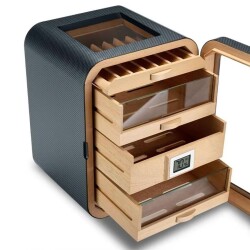 Cigarloong Skylight Camlı 5 Çekmeceli Puro Kutusu Karbon Desen 80's - 2