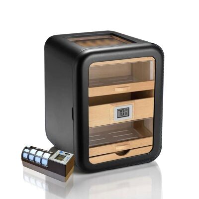 Cigarloong Skylight Camlı 5 Çekmeceli Puro Kutusu Siyah 80's CigarSpa Elektronik Nemlendirme - 1