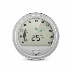 Cigarloong Yuvarlak Dijital Higrometre Nem Isı Ölçer Silver 7cm - CigarLoong