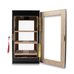 Cigarspa Elektronik Nemlendiricili 3 Raflı Puro Kutusu Humidor Gold Mat Siyah - CigarLoong (1)