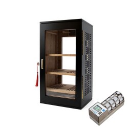Cigarspa Elektronik Nemlendiricili 3 Raflı Puro Kutusu Humidor Gold Mat Siyah - CigarLoong