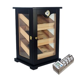 Cigarspa Elektronik Nemlendiricili 3 Raflı Puro Kutusu Humidor Kabinet Siyah - CigarLoong