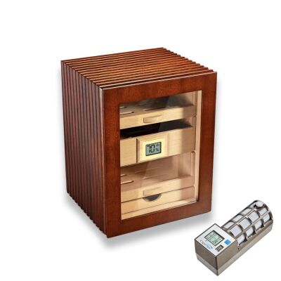 Cigarspa Elektronik Nemlendiricili Camlı 3 Çekmeceli Puro Kutusu Humidor Ceviz - 1