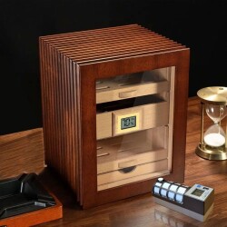 Cigarspa Elektronik Nemlendiricili Camlı 3 Çekmeceli Puro Kutusu Humidor Ceviz - CigarLoong (1)