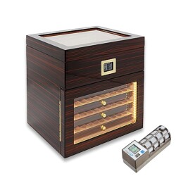Cigarspa Elektronik Nemlendiricili Camlı 4 Çekmeceli Işıklı Puro Kutusu Abanoz 100's - Lubinski İtaly