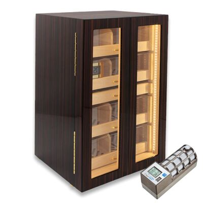 Cigarspa Elektronik Nemlendiricili Camlı 4 Çekmeceli Işıklı Puro Kutusu Humidor Abanoz 200's - 1