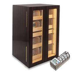 Cigarspa Elektronik Nemlendiricili Camlı 4 Çekmeceli Işıklı Puro Kutusu Humidor Abanoz 200's - Lubinski İtaly