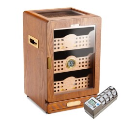 Cigarspa Elektronik Nemlendiricili Camlı 4 Çekmeceli Puro Kutusu Humidor Ceviz - CigarLoong