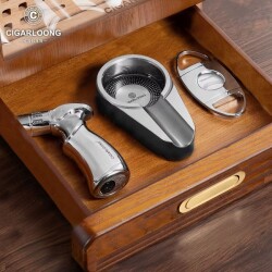 Cigarspa Elektronik Nemlendiricili Camlı 4 Çekmeceli Puro Kutusu Humidor Ceviz - 3