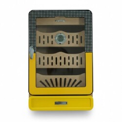 Cigarspa Elektronik Nemlendiricili Camlı 4 Çekmeceli Puro Kutusu Humidor Sarı - 4