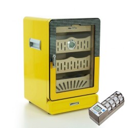Cigarspa Elektronik Nemlendiricili Camlı 4 Çekmeceli Puro Kutusu Humidor Sarı - CigarLoong