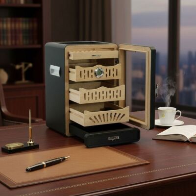 Cigarspa Elektronik Nemlendiricili Camlı 4 Çekmeceli Puro Kutusu Humidor Siyah - 3