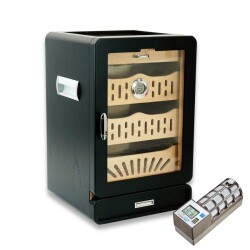 Cigarspa Elektronik Nemlendiricili Camlı 4 Çekmeceli Puro Kutusu Humidor Siyah - CigarLoong