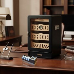 Cigarspa Elektronik Nemlendiricili Camlı 4 Çekmeceli Puro Kutusu Humidor Siyah - CigarLoong (1)