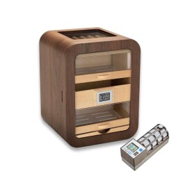 Cigarspa Elektronik Nemlendiricili Camlı 5 Çekmeceli Puro Kutusu Humidor Skylight Ceviz - 1
