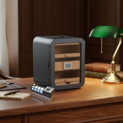 Cigarspa Elektronik Nemlendiricili Camlı 5 Çekmeceli Puro Kutusu Humidor Skylight Karbon Desen - CigarLoong (1)