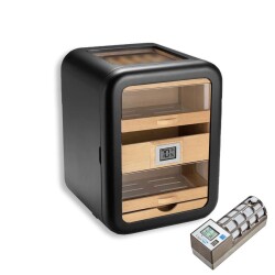 Cigarspa Elektronik Nemlendiricili Camlı 5 Çekmeceli Puro Kutusu Humidor Skylight Siyah - 1