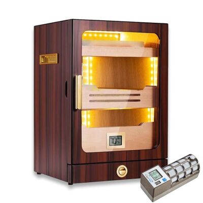 Cigarspa Elektronik Nemlendiricili Camlı Işıklı Puro Kutusu Humidor Ceviz - 1