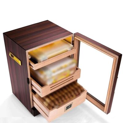 Cigarspa Elektronik Nemlendiricili Camlı Işıklı Puro Kutusu Humidor Ceviz - 5