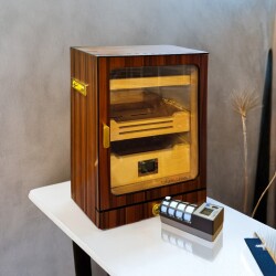 Cigarspa Elektronik Nemlendiricili Camlı Işıklı Puro Kutusu Humidor Ceviz - CigarLoong (1)