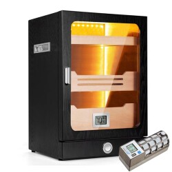 Cigarspa Elektronik Nemlendiricili Camlı Işıklı Puro Kutusu Humidor Siyah - CigarLoong