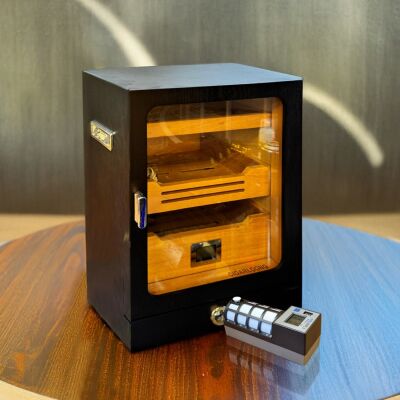 Cigarspa Elektronik Nemlendiricili Camlı Işıklı Puro Kutusu Humidor Siyah - 2