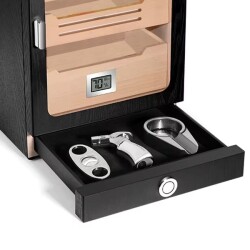 Cigarspa Elektronik Nemlendiricili Camlı Işıklı Puro Kutusu Humidor Siyah - 3