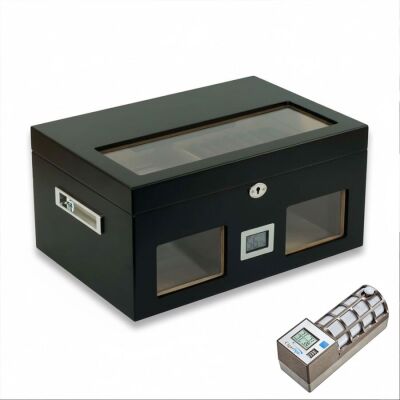 Cigarspa Elektronik Nemlendiricili Camlı Puro Kutusu Humidor Mat Siyah - 1