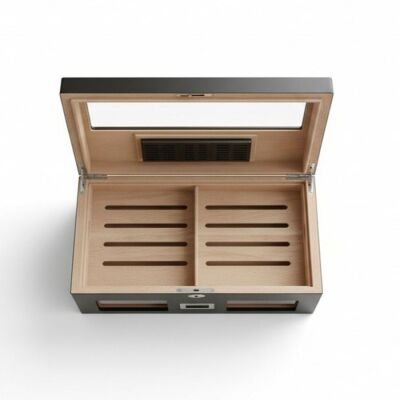 Cigarspa Elektronik Nemlendiricili Camlı Puro Kutusu Humidor Mat Siyah - 3