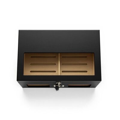 Cigarspa Elektronik Nemlendiricili Camlı Puro Kutusu Humidor Mat Siyah - 4