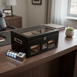 Cigarspa Elektronik Nemlendiricili Camlı Puro Kutusu Humidor Mat Siyah - CigarLoong (1)
