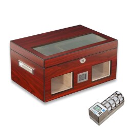 Cigarspa Elektronik Nemlendiricili Camlı Puro Kutusu Humidor Maun - 1