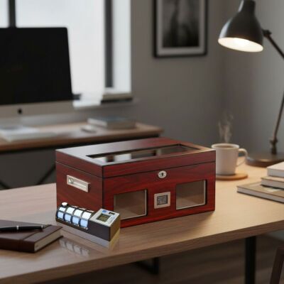 Cigarspa Elektronik Nemlendiricili Camlı Puro Kutusu Humidor Maun - 2