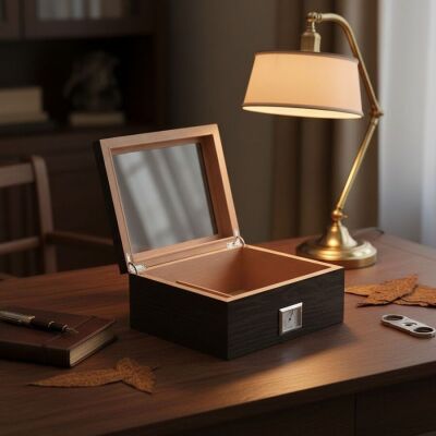 Cigarspa Elektronik Nemlendiricili Camlı Puro Kutusu Humidor Metal Siyah - 3