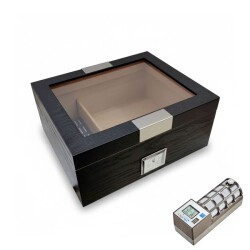 Cigarspa Elektronik Nemlendiricili Camlı Puro Kutusu Humidor Metal Siyah - CigarLoong
