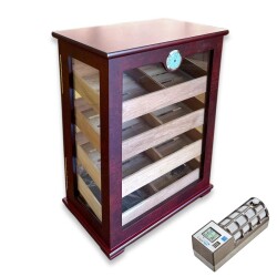 Cigarspa Elektronik Nemlendiricili Gastro Camlı 4 Raflı Puro Kutusu Humidor Kabinet Kahve - SİKARLAN
