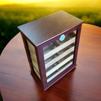 Cigarspa Elektronik Nemlendiricili Gastro Camlı 4 Raflı Puro Kutusu Humidor Kabinet Kahve - 3