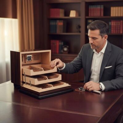 Cigarspa Elektronik Nemlendiricili Teleskopik 3 Raflı Puro Kutusu Abanoz - 3