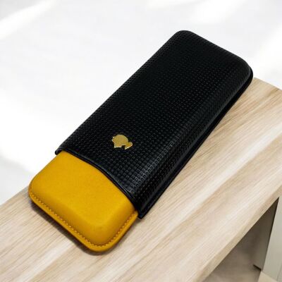 Cohiba Deri Puro Kılıfı 3lü Siyah/Sarı (56Ring) - 2