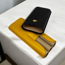 Cohiba Deri Puro Kılıfı 3lü Siyah/Sarı (56Ring) - 3