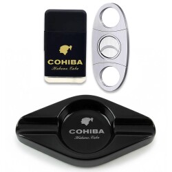 Cohiba Küllük Çakmak ve Metal Kesici Puro Aksesuar Seti Oval 2li - 1