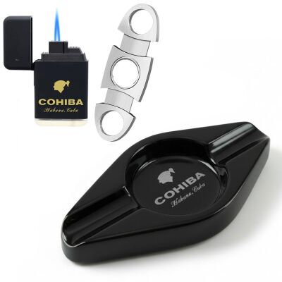 Cohiba Küllük Çakmak ve Metal Kesici Puro Aksesuar Seti Oval 2li - 2