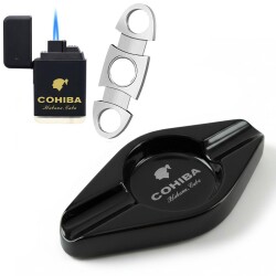Cohiba Küllük Çakmak ve Metal Kesici Puro Aksesuar Seti Oval 2li - COHİBA (1)