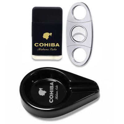 Cohiba Küllük Çakmak ve Metal Kesici Puro Aksesuar Seti Oval Tekli - 1